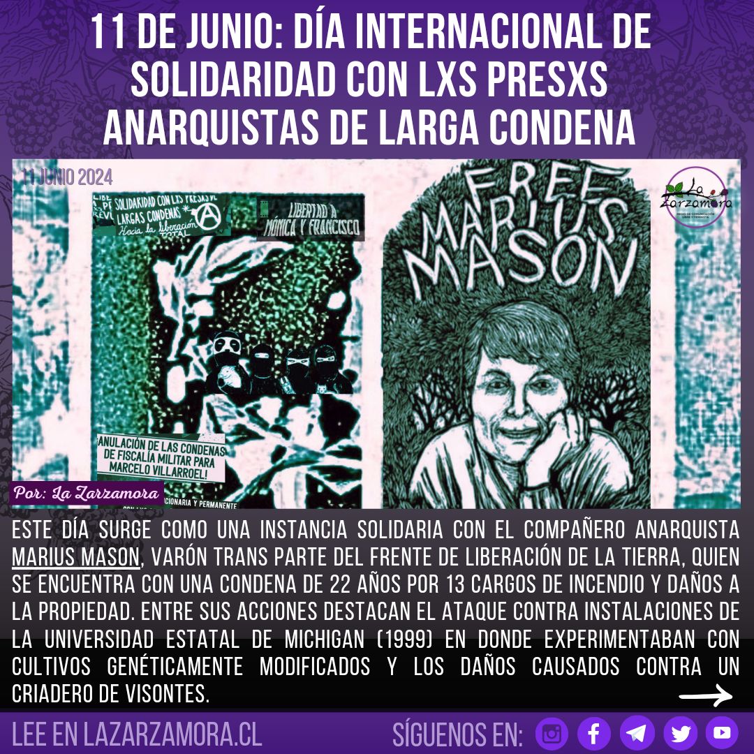 11 DE JUNIO: DÍA INTERNACIONAL DE SOLIDARIDAD CON  LXS PRESXS ANARQUISTAS DE LARGA CONDENA